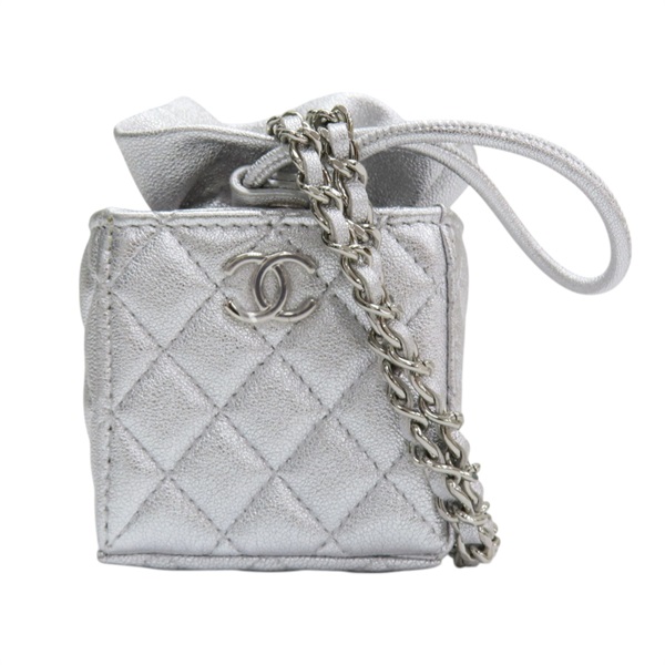 銀色 菱格紋 牛皮 鍊帶 肩背包