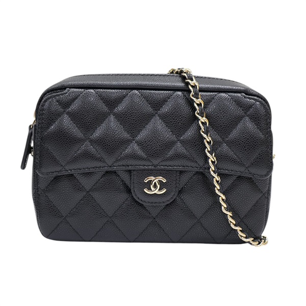 黑色 荔枝紋牛皮 菱格紋 鏈帶 肩背包 AP4425