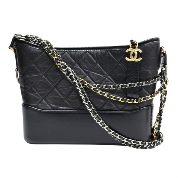 黑色 菱格紋 牛皮 鍊帶 Gabrielle Hobo 肩背包 流浪包 AS1521