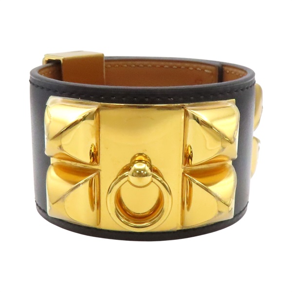 黑色 牛皮 金色鍍金 Collier de Chien 24 手環【HERMES 愛馬仕】