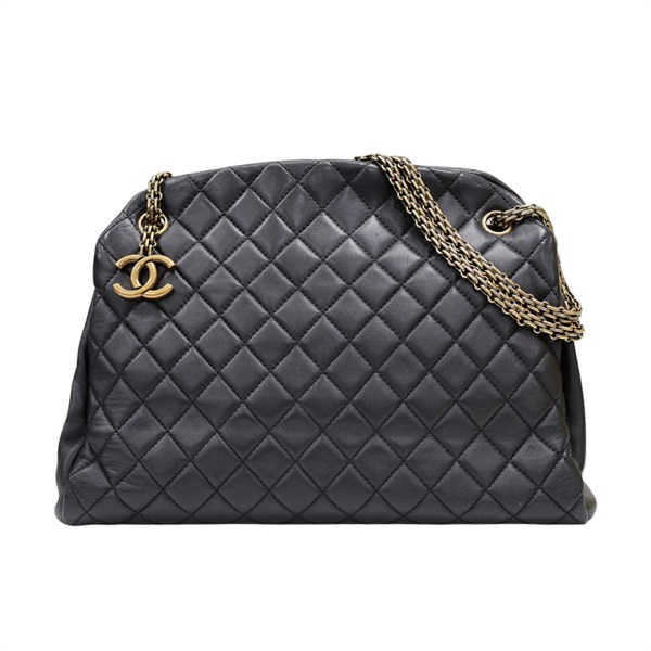 黑色 菱格紋皮革 鍊帶肩背包