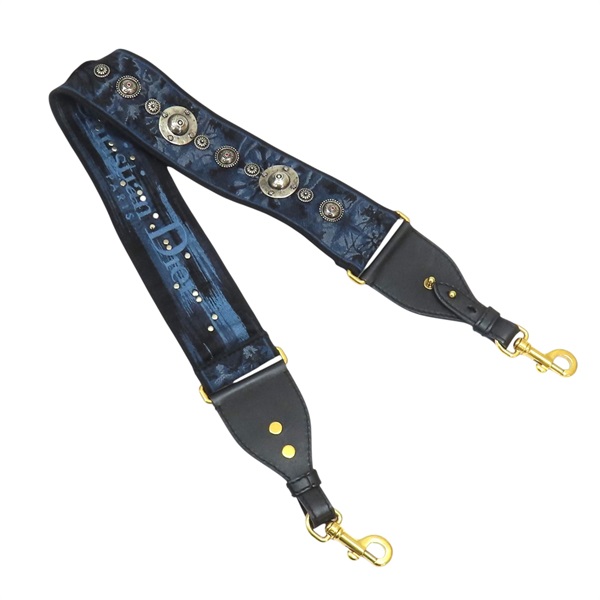 黑色 藍色帆布 圓形金屬環 肩背帶【Dior 迪奧】