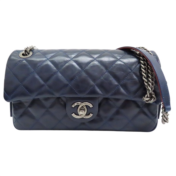 藍色 羊皮 鍊帶 肩背包 銀扣