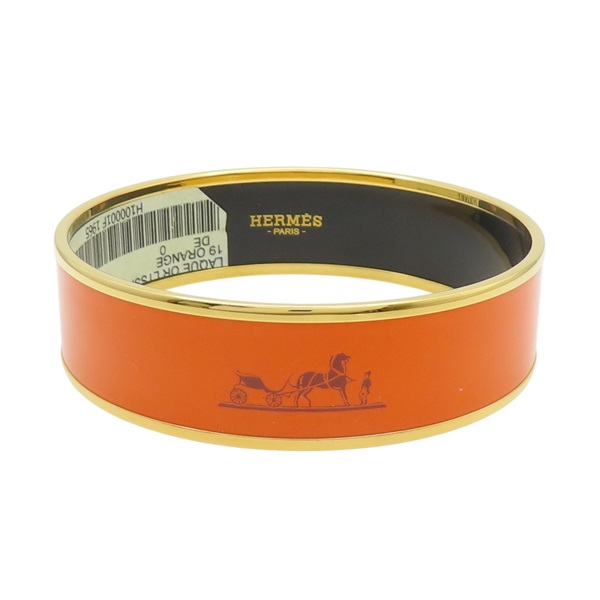 橘色琺瑯 馬車圖案 金色鍍金 Emile GM 手環【HERMES 愛馬仕】