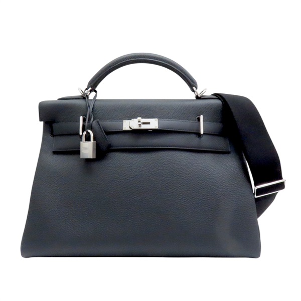 黑色 Togo牛革 Maxi Kelly 42 凱莉包 兩用包 K刻 銀扣 K刻/BK