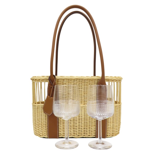 棕色 Taurillon皮革 編織柳條 Park Bottle Backet 手提包 酒瓶籃
