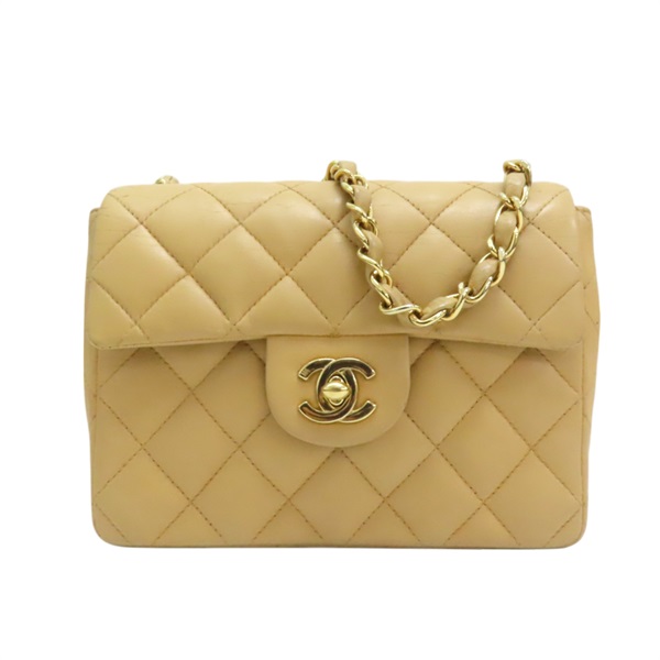 米色 菱格紋 皮革 Mini Coco 鍊帶 肩背包