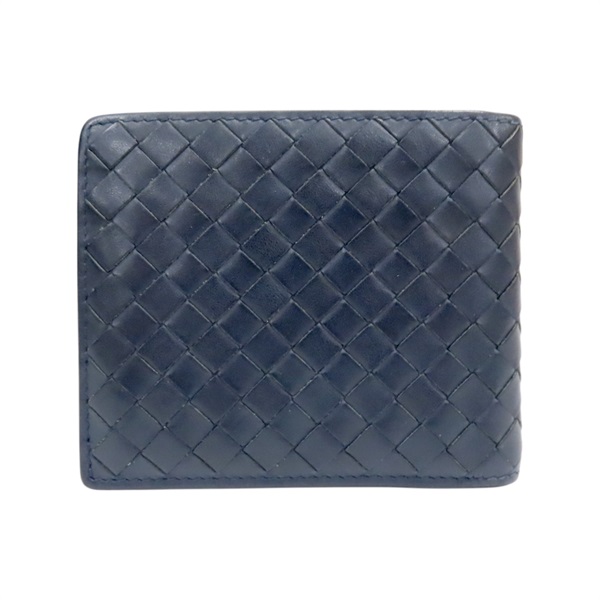 藍色 編織 羊皮 雙折 短夾