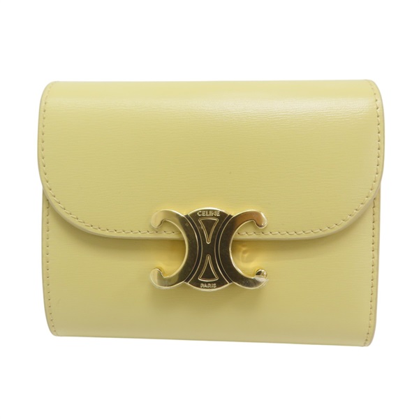 黃色 牛皮 Triomphe Compact 三折短夾 10D783DPV