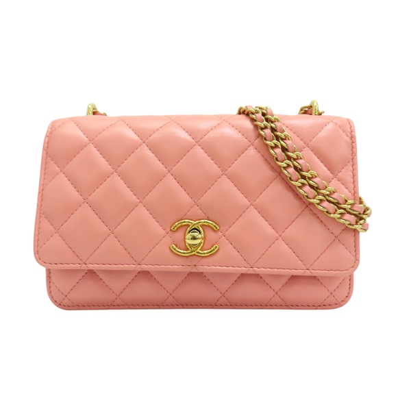 粉色 菱格紋羊皮 WOC 肩背包