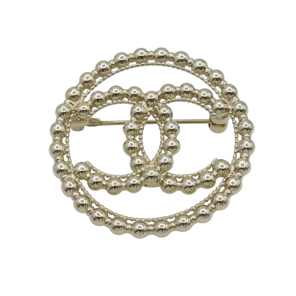 金色鍍金 圓珠 雙C 胸針【CHANEL 香奈兒】
