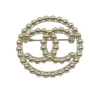 金色鍍金 圓珠 雙C 胸針【CHANEL 香奈兒】