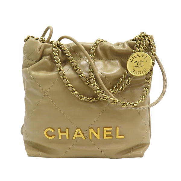 米色 小牛皮 CHANEL 22 MINI 兩用包 AS3980