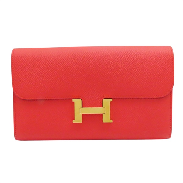 橘紅色 Epsom牛皮 Constance 扣式長夾 A刻 金扣【HERMES 愛馬仕】