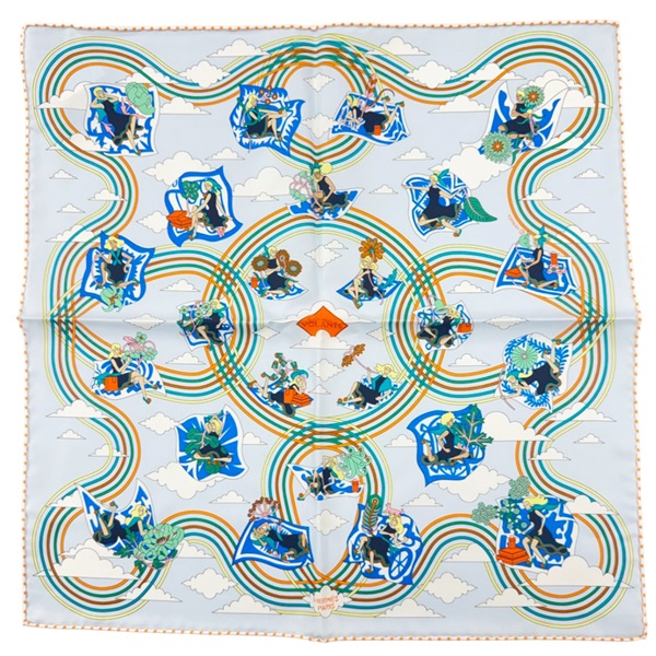 藍色 Carres Volants 絲綢 絲巾【HERMES 愛馬仕】