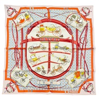 橘色 Les Voitures Nouvelles 絲綢 絲巾【HERMES 愛馬仕】
