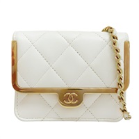 白色 牛皮 腰包 金扣