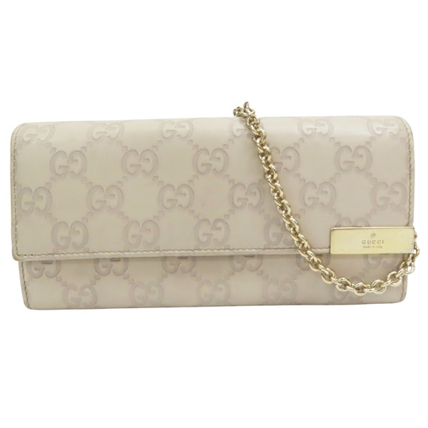 米色 壓紋皮革 鍊帶 長夾 269541