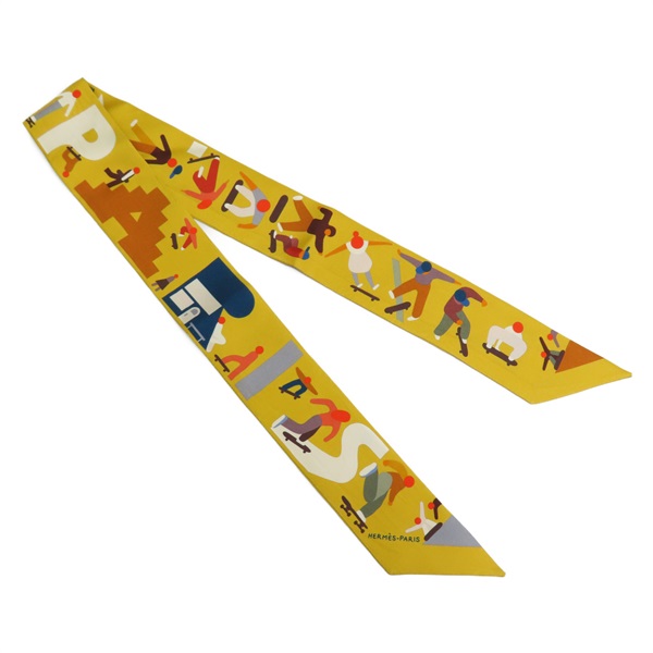 黃色 絲綢 絲巾 Figures Libres Twilly【HERMES 愛馬仕】