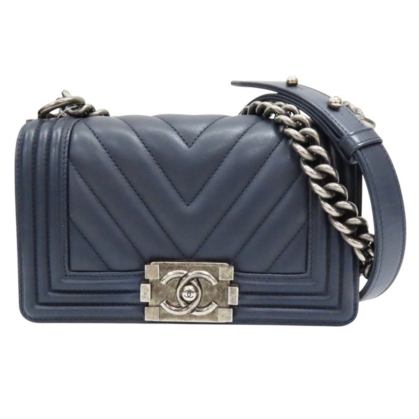 藍色 山型壓紋 牛皮 Boy 20 鍊帶 肩背包 銀扣 A67085