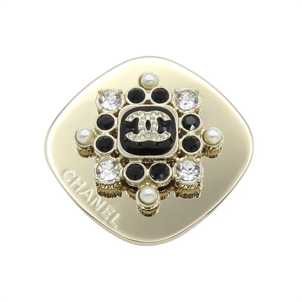 金色鍍金 黑白珠 菱格方塊 胸針【CHANEL 香奈兒】