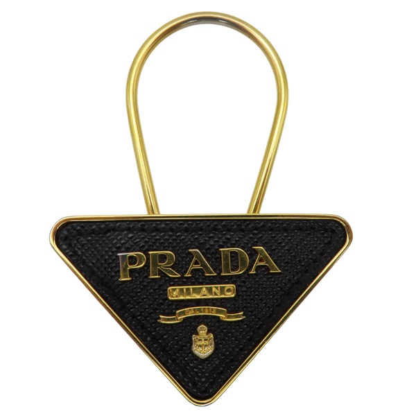 黑色 金屬 三角牌 鑰匙圈【PRADA 普拉達】 1PP301