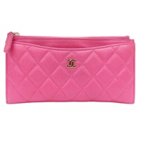 粉色 牛皮 菱格紋 荔枝紋 拉鍊長錢包 金扣