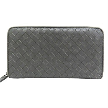 灰色 羊皮編織 拉鍊長夾