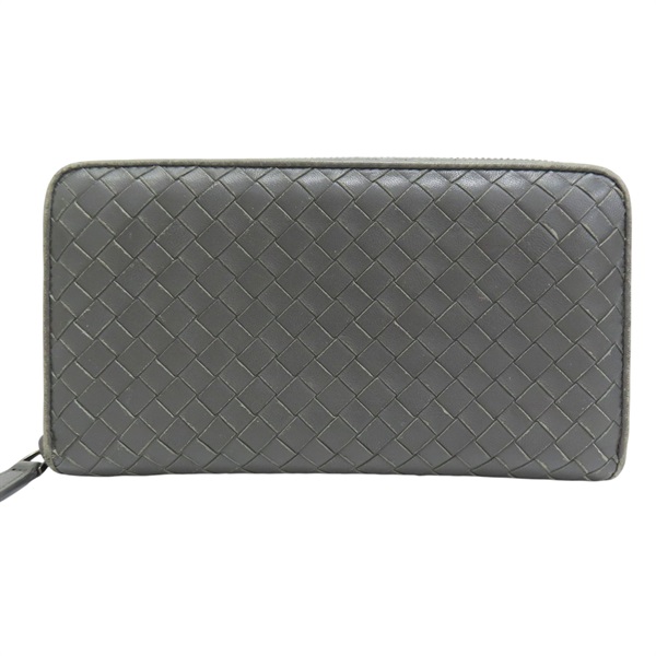 灰色 羊皮編織 拉鍊長夾