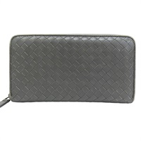 灰色 羊皮編織 拉鍊長夾