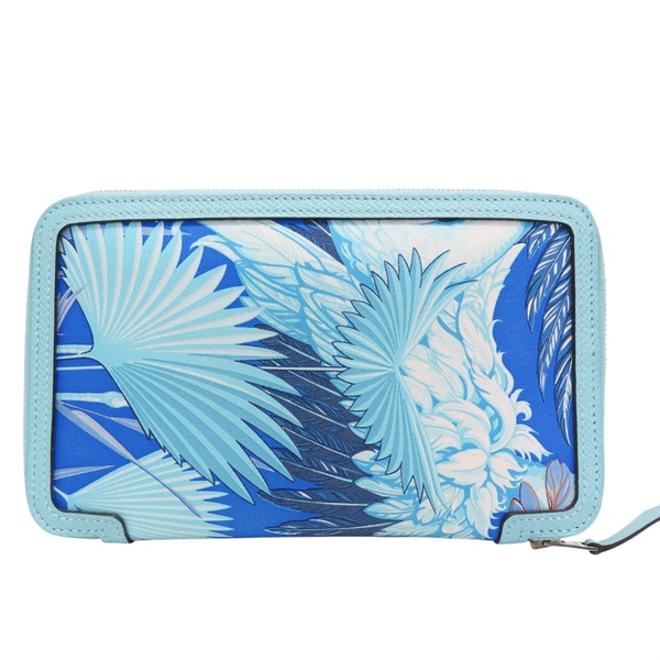 藍色 Epsom牛皮 絲巾布 Soie Cool 拉鍊長夾 X刻 X刻