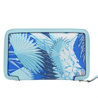 藍色 Epsom牛皮 絲巾布 Soie Cool 拉鍊長夾 X刻 X刻