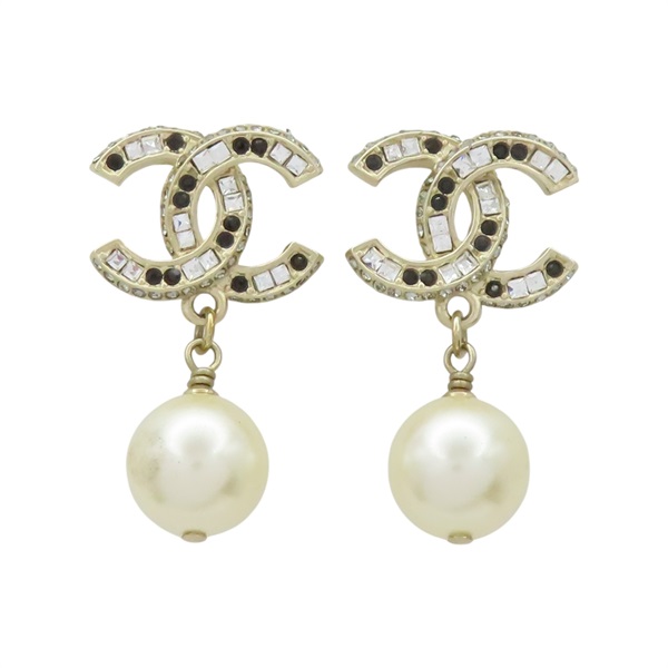 金色 鍍金 雙c 珍珠 耳環【CHANEL 香奈兒】