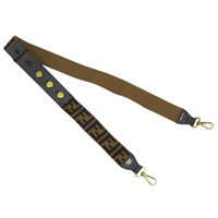 棕色帆布 黑色皮革 肩背帶【FENDI 芬迪】