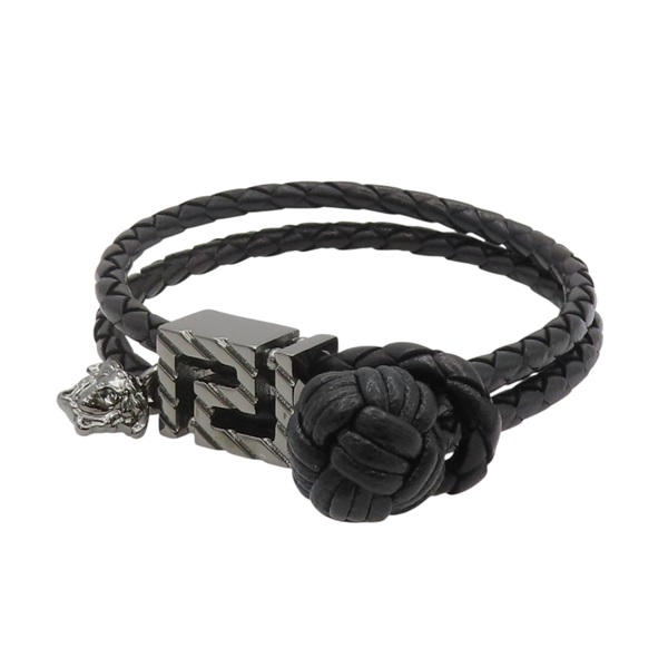 黑色 編織牛皮 手環【VERSACE 凡賽斯】
