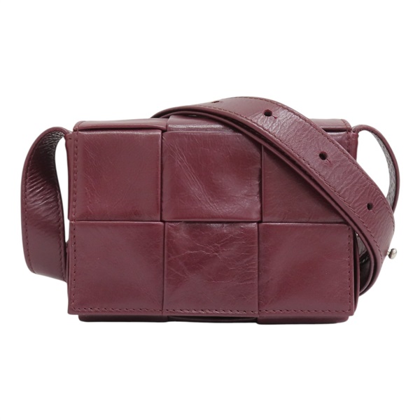 酒紅色 編織皮革 Mini Cassette 肩背包 666688