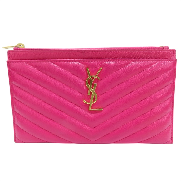 桃紅色 牛皮 拉鍊長夾 504922