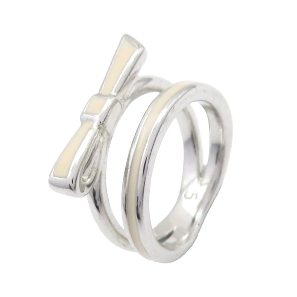 銀色鍍金 米白色琺瑯 蝴蝶結 戒指【Dior 迪奧】