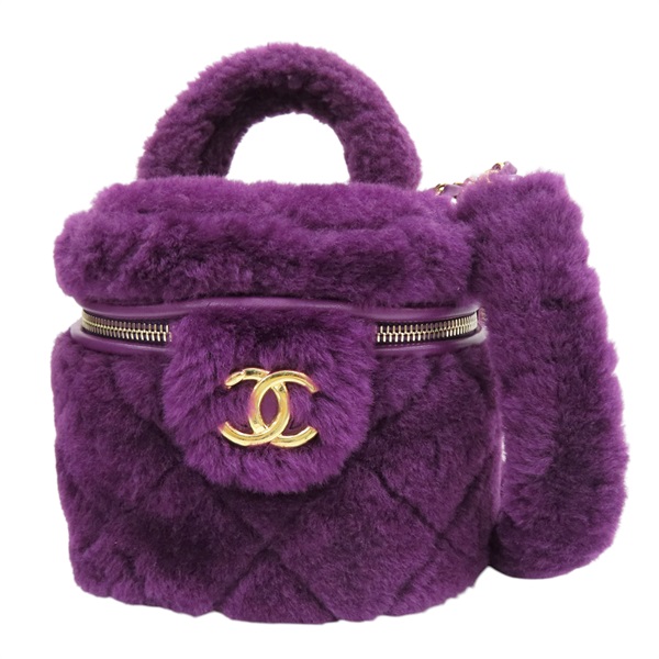 紫色 毛絨 鍊帶 肩背包 金扣 AS3357