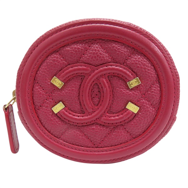 紅色 牛皮 菱格紋 荔枝紋 Filigree Zip Around 零錢包 (無卡)【CHANEL 香奈兒】