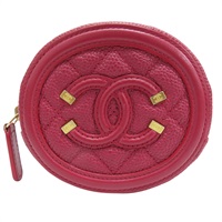 紅色 牛皮 菱格紋 荔枝紋 Filigree Zip Around 零錢包 (無卡)【CHANEL 香奈兒】