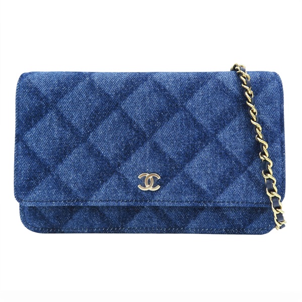 藍色 單寧布 WOC 鍊帶 肩背包 金扣 A33814