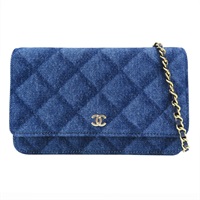 藍色 單寧布 WOC 鍊帶 肩背包 金扣 A33814