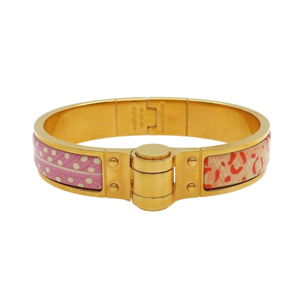 粉/橘色 琺瑯 鍍金屬 Charniere 手環【HERMES 愛馬仕】