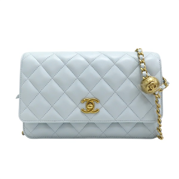 藍色 菱格紋 羊皮 CC Pearl Crush WOC 金球 肩背包 AP1450