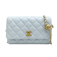 藍色 菱格紋 羊皮 CC Pearl Crush WOC 金球 肩背包 AP1450