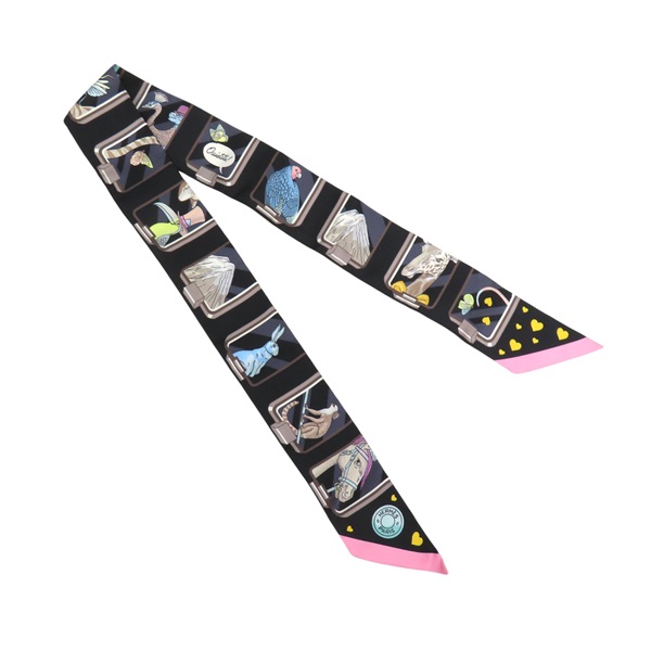 黑色 絲質 絲巾 Hermès Story Twilly【HERMES 愛馬仕】