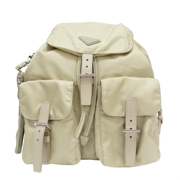 米黃色 尼龍帆布 後背包【PRADA 普拉達】 1BZ811