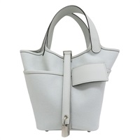 水藍色 Toile帆布 Swift牛皮 Picotin18 手提包 W刻