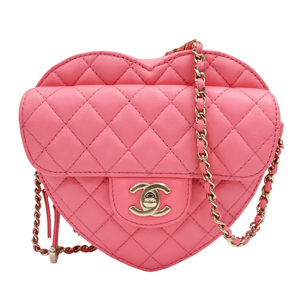 粉色 羊皮 愛心包 鍊帶 肩背包 金扣【CHANEL 香奈兒】